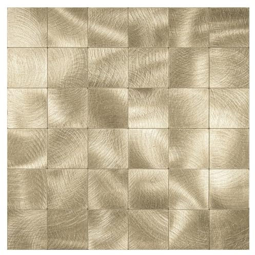 WoStick Pegatinas de Azulejos de Metal, Azulejos Adhesivos de 4mm de Grosor para Cocina, Azulejos Autoadhesivos Súper Fuertes para Pared Posterior de Cocina con Metal Cepillado, 10 Hojas/Paquete