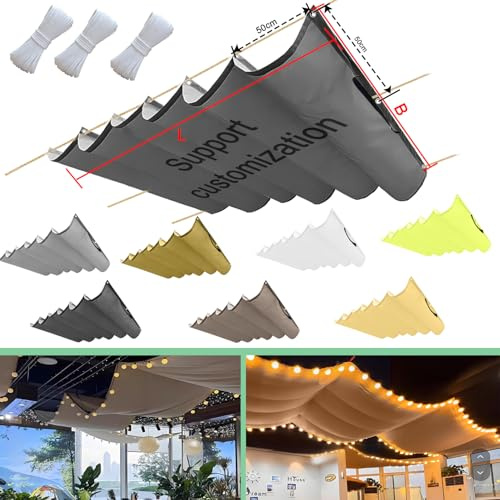 Infällbart vågigt solsegel (B x L), justerbart skuggskydd, solskydd, vattentät, utomhus, pergola, UV-resistent markis, passar på terrass, trädgård – 200 x 400 cm mörkgrå