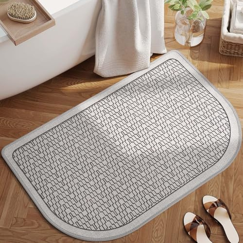 YDKGL Ultra Thin Bathroom Rugs Mat Quick Dry Absorbent Non Slip Bath Mat Bath Mats for Bathtub Mat Bathroom Carpet Fit Under Door Washable Floor Rubber Half Round Bath Rugs Grey 16x24