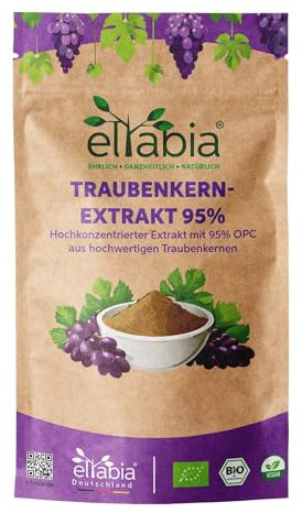 OPC Traubenkernextrakt 200g Pulver | 95% OPC Hochdosiert 950mg Tagesdosis | Rohkost Qualität Traubenkern Pulver vegan und frei von Zusätzen