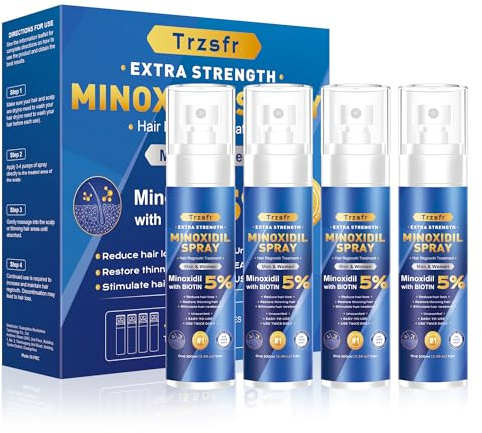 5% Minoxidil for Men & Women - Hair Growth Serum & Hair Regrowth Treatment | Extra Strength with Biotin | 6-Month Supply 4-Pack (14 fl oz) | Clinically Proven for Hair Loss & beard growth