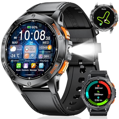 LIGE GPS Reloj Inteligente Hombre, Llamadas Bluetooth, Linterna LED, 1,43 AMOLED Smartwatch Hombre con 100+ Modos Deportivos, Brújula/Barómetro/Altímetro, Compatible con iOS y Android, Silicona Negro