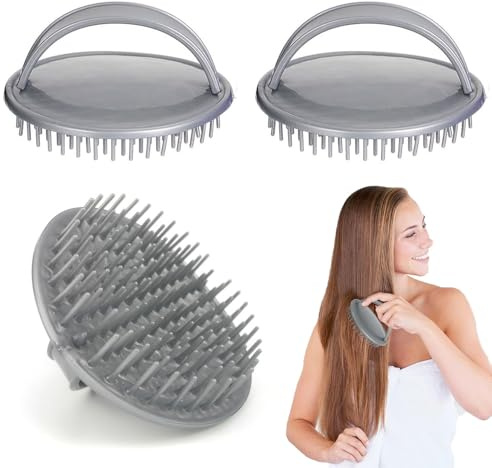 3 Pcs Gray Scalp Scrubber Brush Shampoo Massager for Hair Cleaning | Detangling Scalp Massage & Exfoliating Brush, Dandruff Cleaning Tool, All-Plastic Body for Men, Women, Pets & Shower