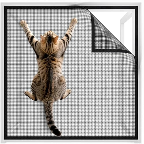 BKSAI Mosquitera Ventana Resistente Gatos Mosquitera Recortable sin Taladrar Reforzada Red Ventana Protección Gatos, 100 * 130cm Mosquitera Resistente a Arañazos Malla para Ventana Anticaída Mascotas
