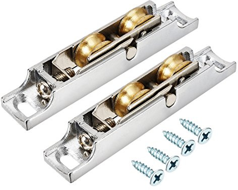 sourcing map 14,5mm Diámetro Latón Galvanoplastia Doble Rueda Corredera Puerta Ventana Polea 2 Piezas