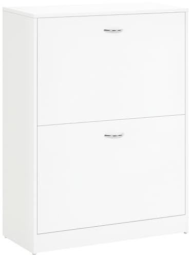 HOMCOM Armoire à Chaussures Meuble à Chaussures dim. 60L x 24l x 80H cm 2 Portes abattantes Blanc