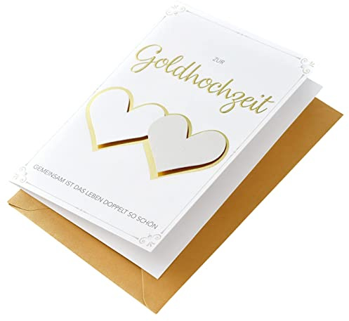 Tarjeta para bodas de oro, diseño de corazón, 11,6 x 16,6 cm