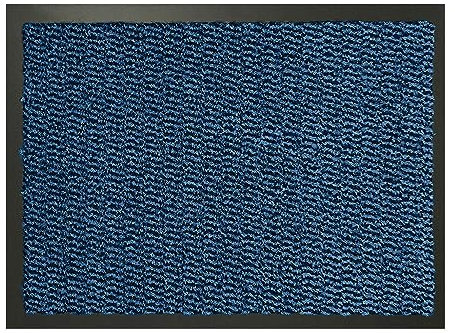 KAV Non-Slip Washable Door Mat Dirt Trapper - Durable Indoor and Outdoor Doormats - Absorbent Entryway Mat for Home, Kitchen & Bathroom Mat, Front Door Decor - 40cm x 60cm - Blue/Black