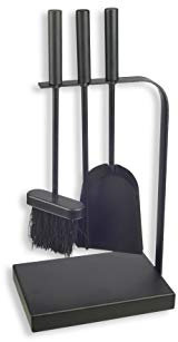 HERSIG - Set de Chimenea - Utensilios Chimenea de Leña con Soporte - Juego de 3 Accesorios de Forja -Pala, Escoba, Pinzas y Atizador - Accesorios Estufa y Chimeneas Leña