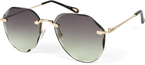 styleBREAKER Lunettes de soleil pilote non cerclées avec des verres teintés en diamant, branches gravées, verres rectangulaires 09020106, couleur:Monture or/verre gris-vert dégradé
