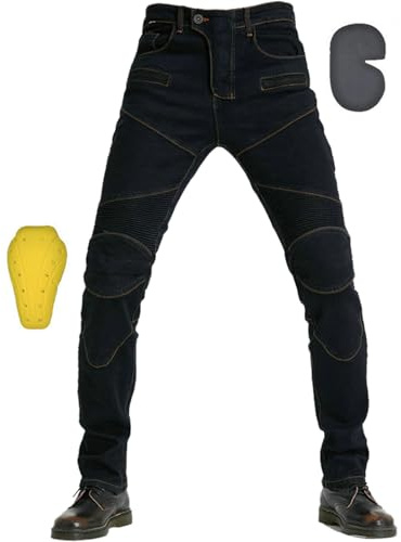 TIUTIU Jeans da Uomo per Motociclismo, con 4 Cuscinetti Protettivi Rimovibili, Pantaloni in Denim da Moto, Pantaloni da Corsa Professionali Traspiranti Estivi