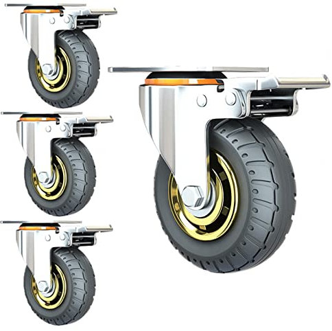 YHBZ Ruedas de Goma Maciza 4 Piezas,Roulettes giratorias industriales,Ruedas de Carro de Freno Pesadas,para Mesa de Trabajo de Bricolaje de Muebles,Carga Puede alcanzar 1000kg,5in-4WithBrake