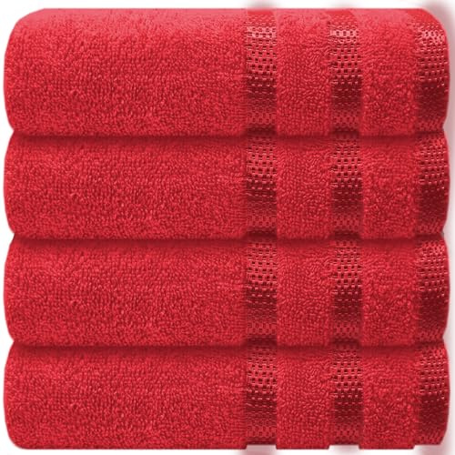 Casabella Deluxe 4 Red Hand Towels 100% Combed Cotton Super Quality Hand Towels for Kitchen (50X90 CM) Towels Set for Bathroom Hotel Gym