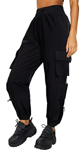 DLOODA Women's Cargo Hiking Pants, Baggy Parachute Joggers with 6 Pockets