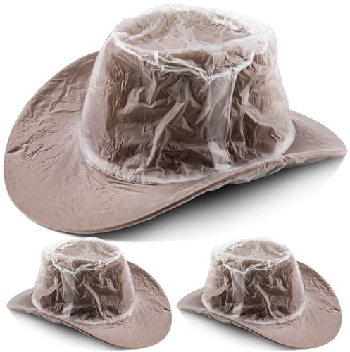 3 PCS XL Plastic Rain Covers, Transparent Cowboy Hat Protector for Storage, Waterproof, Keeps from Rain Snow Dust