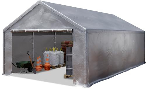 TOOLPORT Lagerzelt 4x8 m Zelthalle Unterstand Zeltgarage PE Plane 350 N wasserdicht in grau