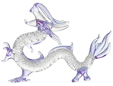 LONGWIN Estatua de dragón de cristal soplado a mano, figuras de dragón chino, decoración para el hogar, decoración de Feng Shui de la suerte, 5.5 pulgadas