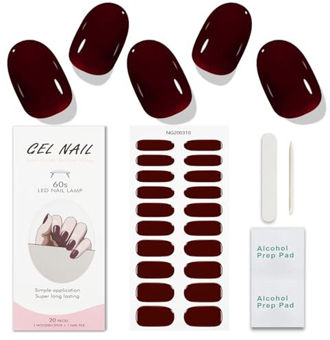 JMEOWIO Adesivi per unghie in gel rosso vino semi indurito strisce per unghie UV/LED accessori per decorazione artistica