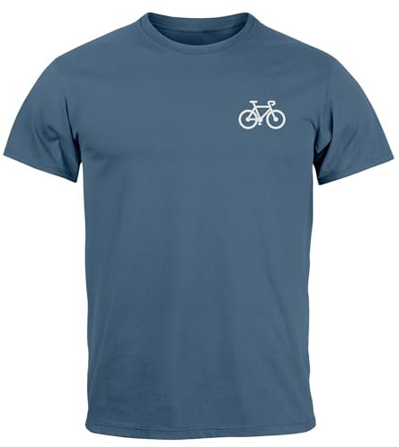 Neverless® Herren T-Shirt Fahrrad Bike Printshirt Logo Aufdruck Radfahrer Outdoor Fashion Streetstyle Denim Blue L