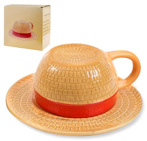 Anime Tasse, Luffy-Strohhut-Tasse, Keramik-Tee-/Milchtasse, Bürotasse, Geschenke für Weihnachten, Geburtstagsgeschenke für Anime-Geschenke, Trinkgeschirr (Gelb)