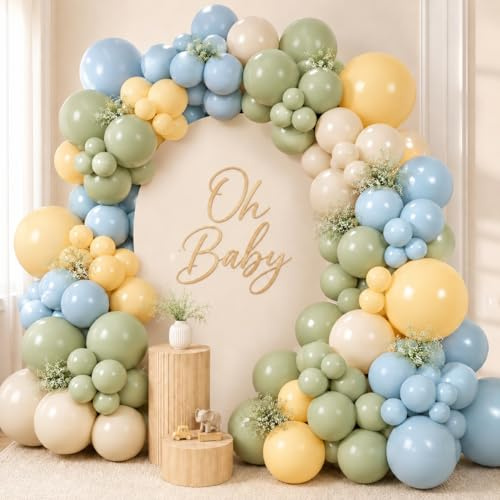 HILAVO Ghirlanda di palloncini verde salvia blu polvere giallo 126 pezzi ardesia blu oliva verde giallo sabbia bianca crema palloncini in lattice kit arco per Oh baby shower nuziale compleanno festa