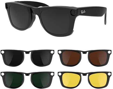 RCstyle 4 pièces Clip polarisant compatible avec Ray-Ban Meta Wayfarer RW4008 Taille L 53-22 Lunettes intelligentes avec changement de couleur pour homme et femme (Vert foncé, Jaune vision nocturne