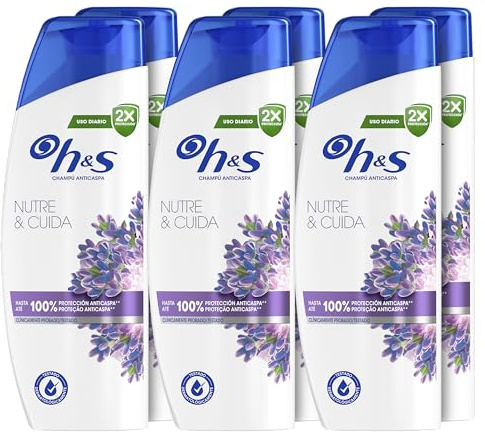 H&S Nutre y Cuida Champú Anticaspa 6x330ml para Uso Diario, Hasta 100% de Protección Anticaspa, Clínicamente Probado, Para Todo Tipo de Pelo y Cuero Cabelludo, Frescor y Limpieza