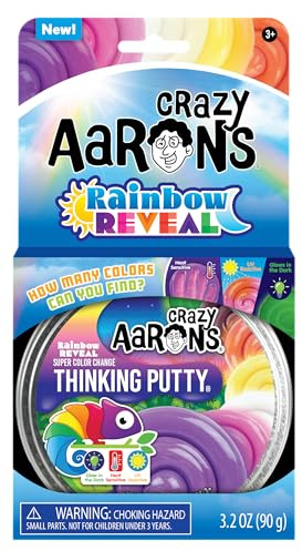 Crazy Aaron's Rainbow Reveal Thinking Putty, Heat-Sensitive, UV-Reactive, Glow-in-Dark, 90g