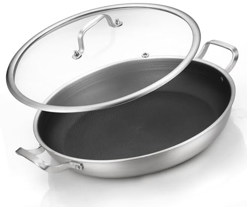 DELARLOCHEF Paella Pfanne 38 cm 12 Pers – Antihaft | 316°C Hitzebest | PFOA-frei | Induktion | Gleichwärmeverteilung | Spülmasch & Alle Herde | Ideal für Feste/Familie