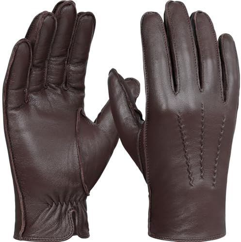 GSG SINCE 1998 Guantes Piel Hombre de Cuero | Piel de Oveja Sin Cromo, Compatibles con Pantalla Táctil, Forro de Lana, Guantes de Invierno Cálidos para Conducir