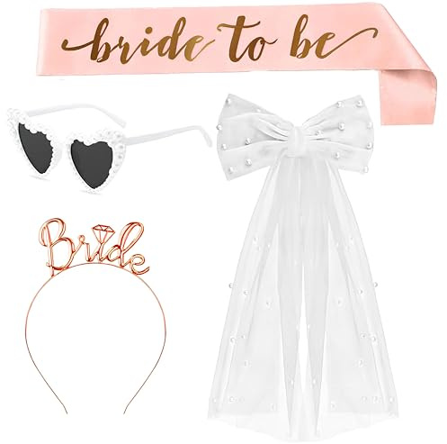 WEIWUXIAN 4 Piezas JGA Accesorios para Mujer, Velo Novia Despedida Soltera, Gafas de Sol Corazon de Perla, Para Cócteles, Banquetes de Boda y Fotografías de Boda