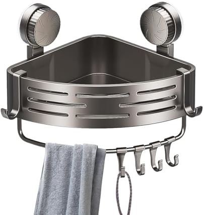 SVCEQZE Dusch Eckablage, 21.5 X 21.5 X 13 Cm Eckregal Mit Saugnapf, Eckregal Dusche Ohne Bohren, Wandmontierter Duschdreieck-Organizer, Aufbewahrungsregal Mit Saugnapf, Dreieckiges Duschregal