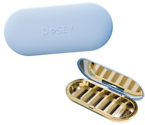 Dosey 7 Day Pill Compact Travel Pill Organizer - Pill Case with 7 Pill Compartments for Medicine Storage & Protection – Stylish & Elegant Medication Organizer with Mirror (Blue)