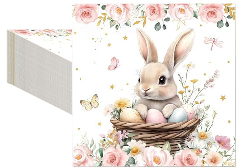 40 tovaglioli pasquali 33 x 33 cm, coniglietto nel nido, tovaglioli di carta pasquale, assorbenti, decorazione da tavolo, primavera, per feste, colazione, brunch e cena, tovaglioli usa e getta