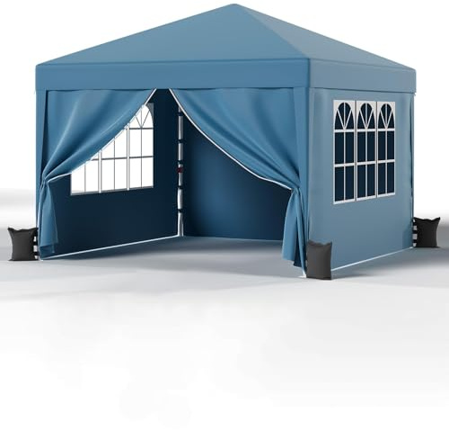 JUMMICO Gazebo 3x3m Pieghevole, Altezza Regolabile, Struttura Stabile, Copertura Esterna Resistente e Impermeabile, con Pareti Laterali, con 4 Sacchi di Sabbia di Peso e Sacca da Trasporto, Blu
