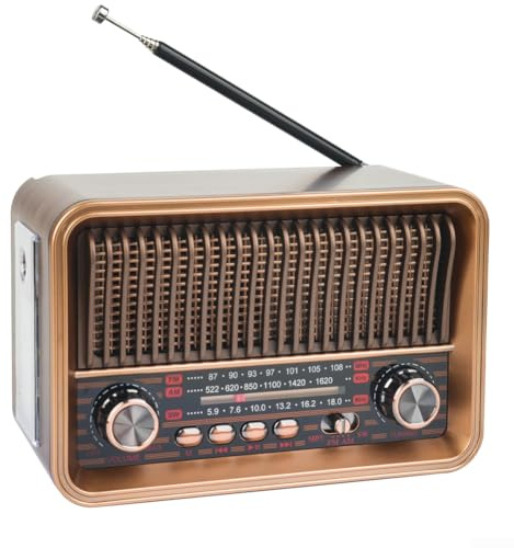 Radio retrò, multi-funzionale FM AM SW multi-band slot per schede lettore MP3 stile vintage radio portatile per casa viaggi (oro)