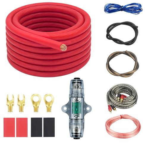 Aiyomi Subwoofer kabelset, 4GA 5M förstärkarkabel set, bil ljudledning, anslutning till slutsteg, bil subwoofer kabel