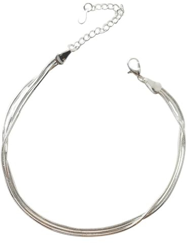 Dsnyu vristlänk silver, fotkedja för kvinnor tre lager ormbenskedja sterlingsilver fotkedja smycken