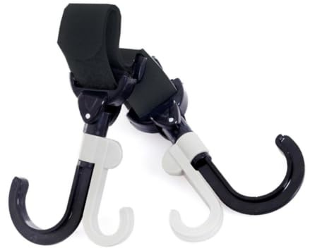 MERRYHAPY 2 Ganci per Carrozzina in Resina Nero Chiusura a Strappo e Rotazione 360°, Porta Pannolini e Oggetti Quotidiani, Clip per Carrozzine