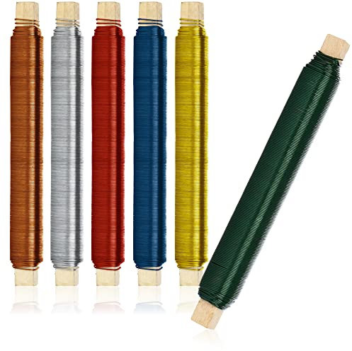 com-four® 6X Blumenwickeldraht-Set, Bindedraht in bunten Farben, auf Holzstab gewickelt, 600 g (Bunt - 06 Stück)