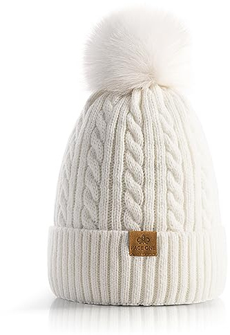PAGE ONE Women Winter Pom Pom Beanie Hats Warm Fleece Lined,Chunky Trendy Cute Chenille Knit Twist Cap