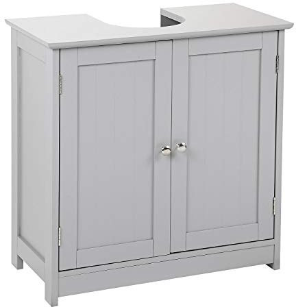 Taylor & Brown Under Sink Bathroom Cabinet Storage Cupboard Organiser Free Standing Wooden Sink Storage Unit Basin with Shelf, Grey 60cm x 30cm x 60cm
