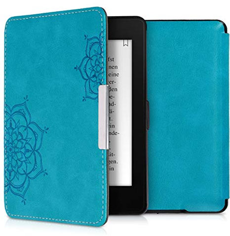 kwmobile Klapphülle kompatibel mit Amazon Kindle Paperwhite Hülle - eReader Case (für Modelle bis 2017) - Blumen Zwillinge Dunkelblau