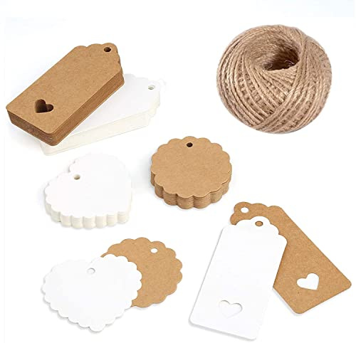(200 PCS) Etiquetas de regalo de papel Kraft, decoración para manualidades y Navidad, tarjetas de recuerdo de boda, etiqueta de bricolaje para equipaje, etiqueta de precio
