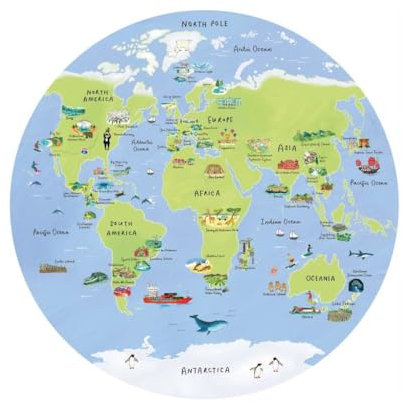 Talking Tables 1000 Piece World Map Puzzle for Adults | Unique Circular Jigsaw with Famous Landmarks, Travel Gifts, Present, PUZZLEWORLD