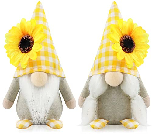 Godeufe Set di 2 Decorazioni Primavera Gnomi di Fiori di Peluche Gnomo Home Decor per Casa Cucine (Giallo)