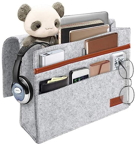 Bed Storage Pocket, Bedside Organiserr, Bed Bag for Hanging, Non-slip Storage Bag, Made of Thick Felt, Sofa Hanging Storage for Mobile Phones, IPads, Glasses, Books, Remote Controls, etc (Grey)