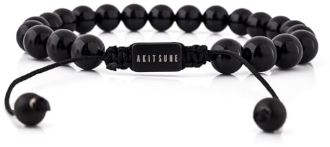 Akitsune Venatio pärlarmband | elastiskt armband armsmycken kvinnor män halvädelstenar pärlor – svart