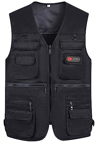 rtdgcv Ensemble haut pour homme, décontracté, extérieur, travail, pêche, voyage, photo, gilet cargo, veste multi-poches, haut sans manches pour homme, Noir , 4XL
