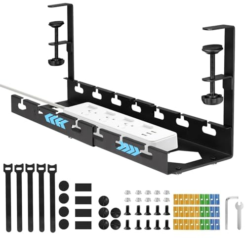 Edencomer Organizador de Cables Escritorio Retráctil 29-55cm, Bandeja sin Taladrar para Esconder Cables y Regletas, Hogar y Oficina, Negro